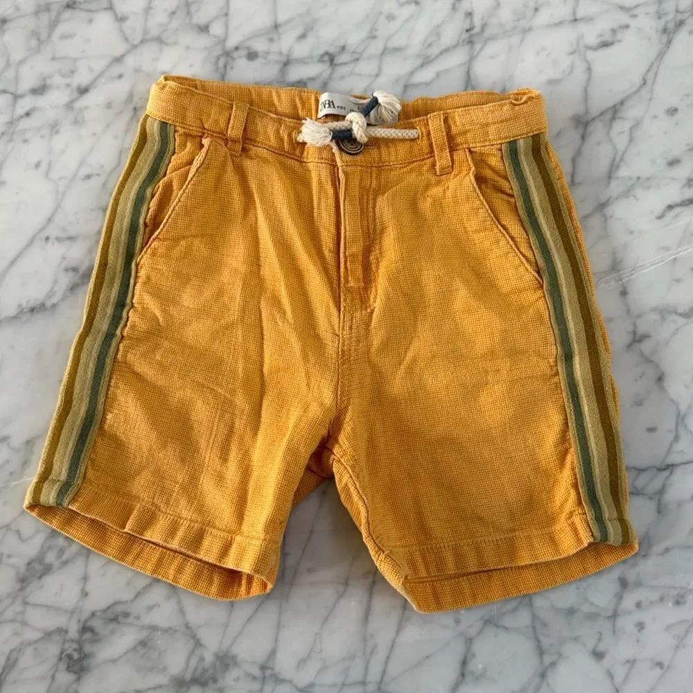 Zara Boys Yellow Stripe Shorts Sz 6 Retro